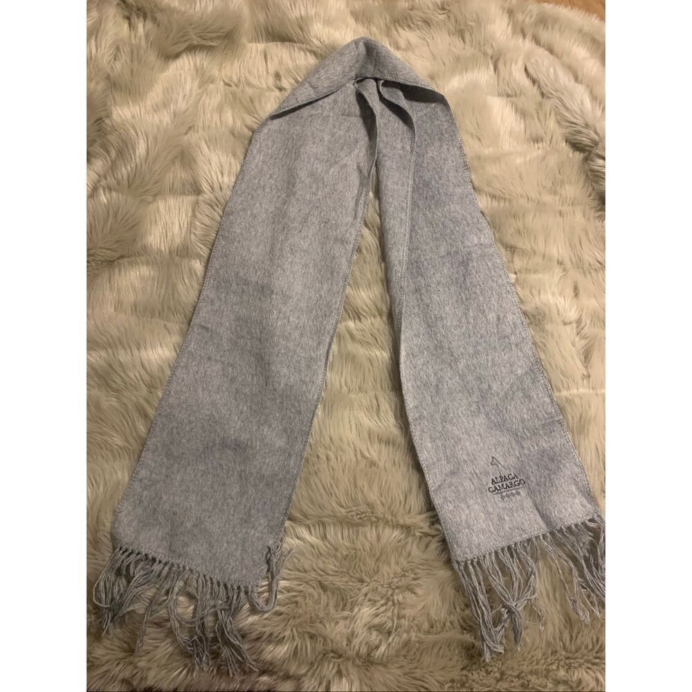 ALPACA CAMARGO Fringed Wool Scarf Peru Light Gray